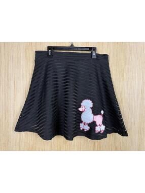 Silhouette NYC Skirt Womens XL Black Stripe Poodle Applique Skater Retro 50s